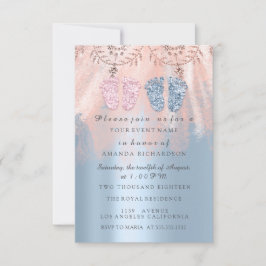 Baby Shower Feet Silver Girl Boy Royal Twins Glam Einladung