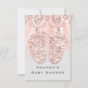 Baby Shower Feet Silver Girl Royal Rose Glitzer Einladung