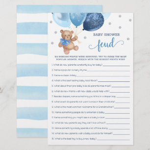 Baby-Shower-Feud-Spiel Blau und Silber Teddybär