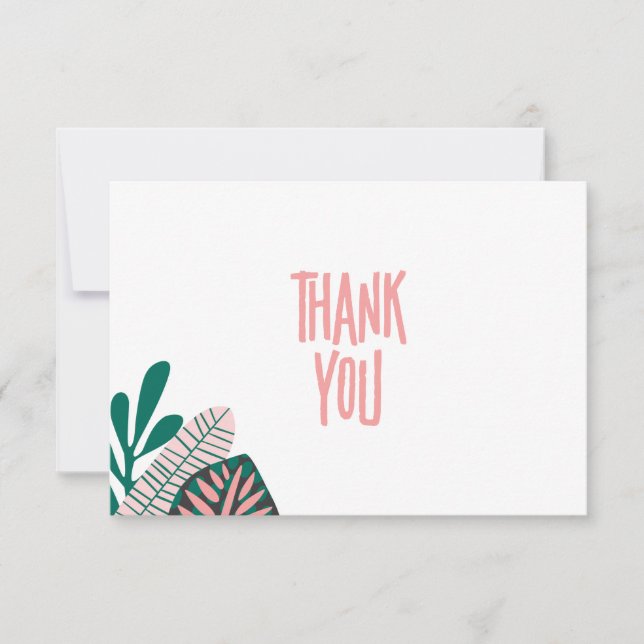 Baby shower Feuille rose tropical Carte de remerci (Devant)