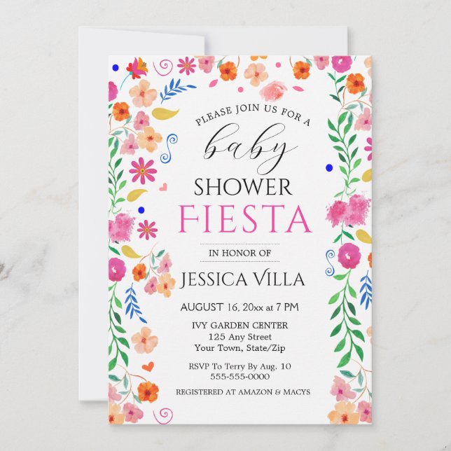 Baby shower Fiesta Floral Pink Party Invitation (Devant)