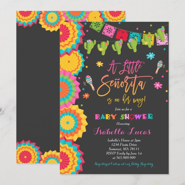 Baby shower Fiesta Invitation Baby shower mexicain (Devant / Derrière)