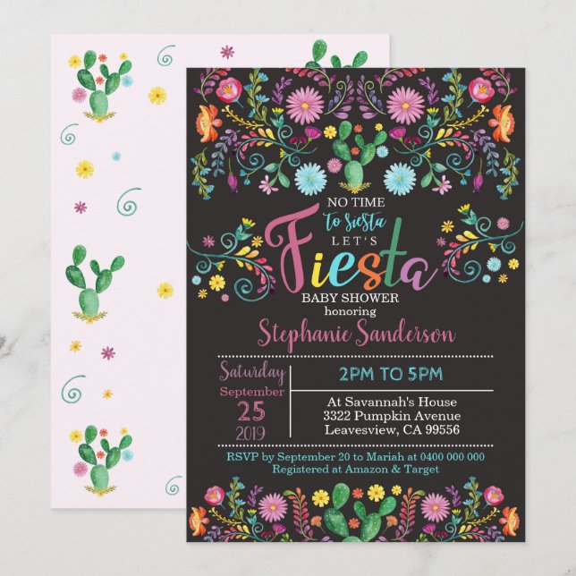 Baby shower Fiesta Invitation Baby shower mexicain (Devant / Derrière)