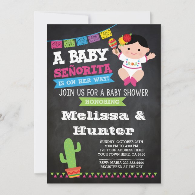 Baby shower Fiesta, Invitation Chalkboard (Devant)