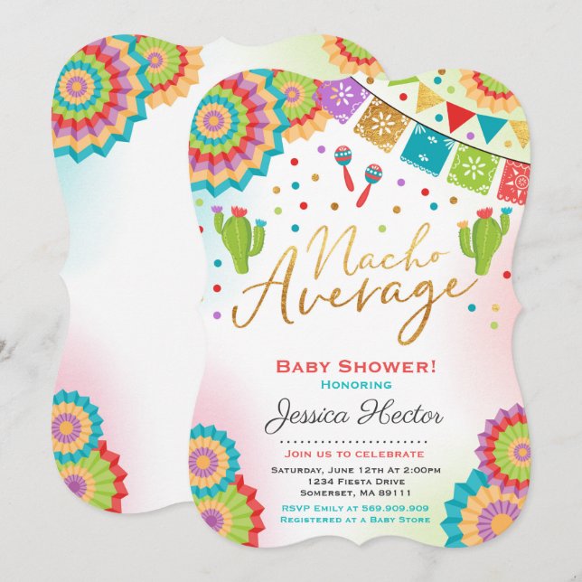 Baby shower Fiesta Invitation Nacho Douche moyenne (Devant / Derrière)