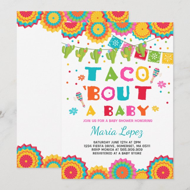 Baby shower Fiesta Invitation Taco Bout A Baby (Devant / Derrière)