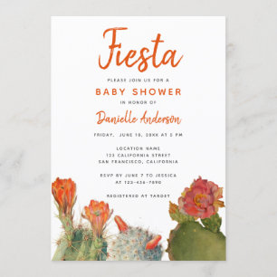 Baby Shower Fiesta Roter Kaktus Blumen Aquarell Einladung