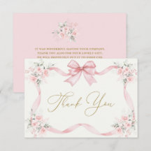 Baby shower fille Carte de remerciements avec arc