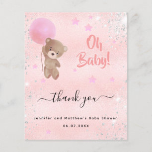 Baby shower fille en peluche ours rose carte de re