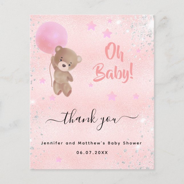 Baby shower fille en peluche ours rose carte de re (Devant)