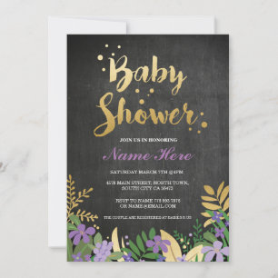baby shower fille garçon Invitation or violet rose