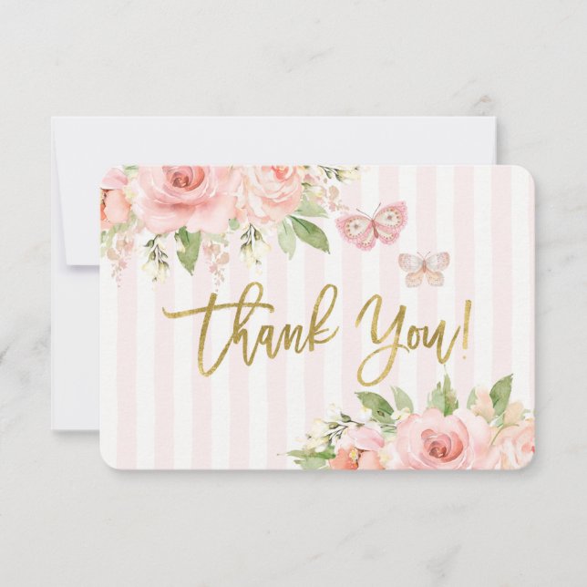 Baby shower fille papillon rose carte de remerciem (Devant)
