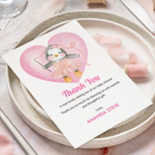 Baby shower fille Pink Penguin Carte de remercieme