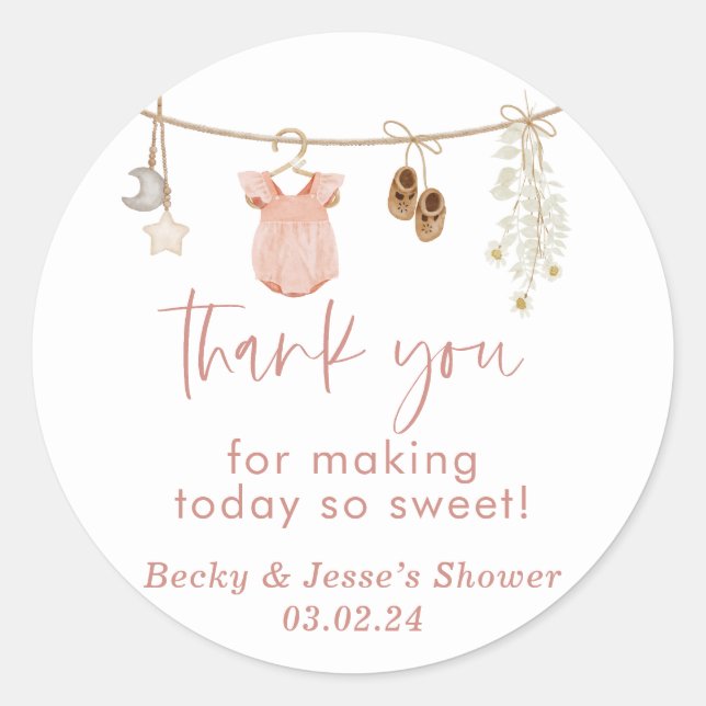 Baby shower fille | Stickers Boho Blush Rose Favou (Devant)