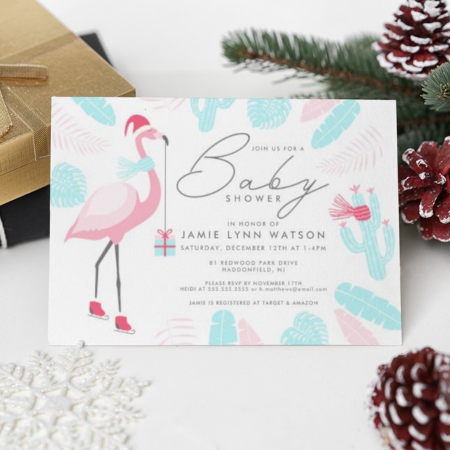 Baby shower | Flamant rose du Père Noël Invitation (Créateur téléchargé)