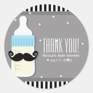 Baby-Shower-Flasche & Schnurrbart modernes Geschen Runder Aufkleber
