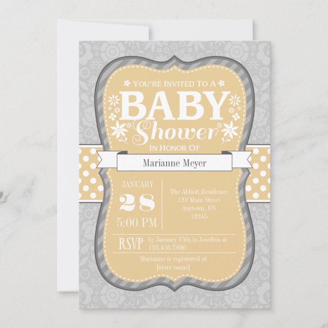 Baby shower Fleur Fleur Gris Tan Invitation (Devant)