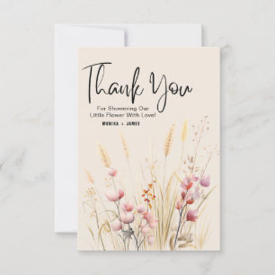 Baby shower Fleur sauvage Boho Carte de remercieme