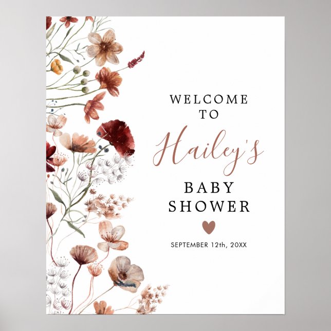 Baby shower Fleur sauvage Boho Fall Affiche de bie (Devant)