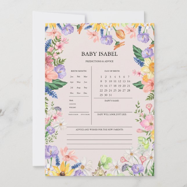 Baby shower fleur sauvage Prédictions Et Carte De  (Devant)