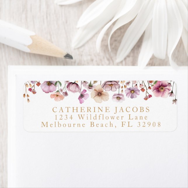 Baby shower Fleur sauvage rose aquarelle Étiquette (En situation)