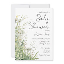 Baby shower Fleur sauvage vert Invitation
