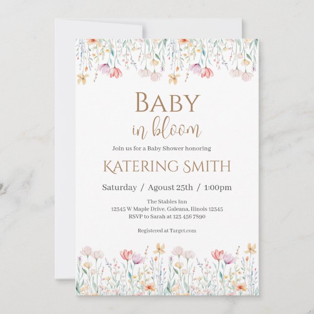 Baby shower fleuri Boho Invitation fille (Devant)