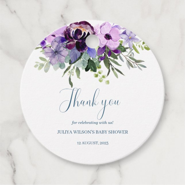 baby shower fleuri violet Favoriser les étiquettes (Devant)