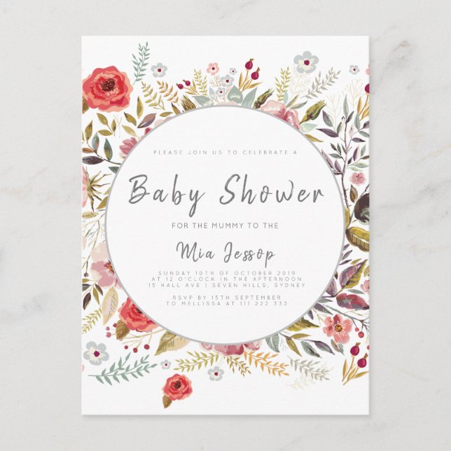 Baby shower Floral Baby Girl Invitation (Devant)