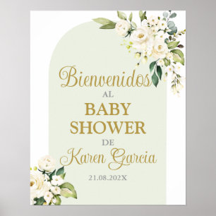 Baby shower floral blanc garçon Affiche de bienven