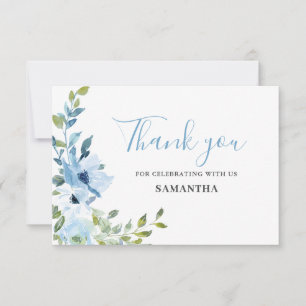 Baby shower floral bleu Carte de remerciements pla