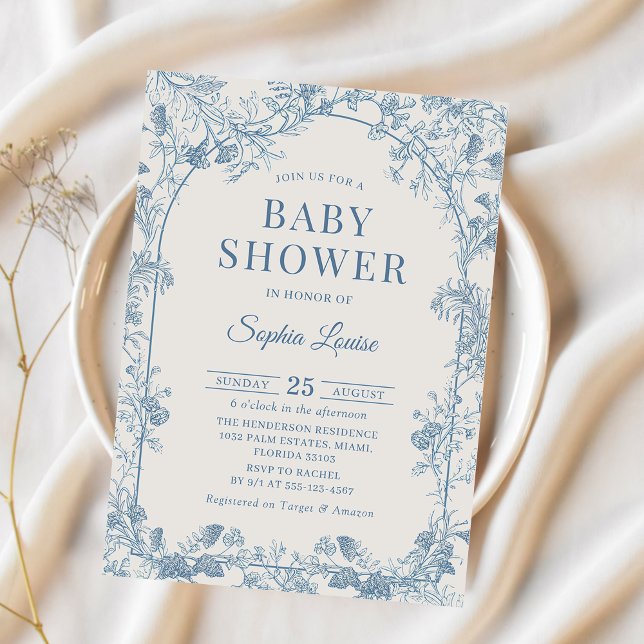 Baby shower Floral bleu Chinoiserie Invitation (Créateur téléchargé)