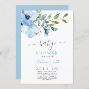 Baby shower Floral Bleu Invitation garçon