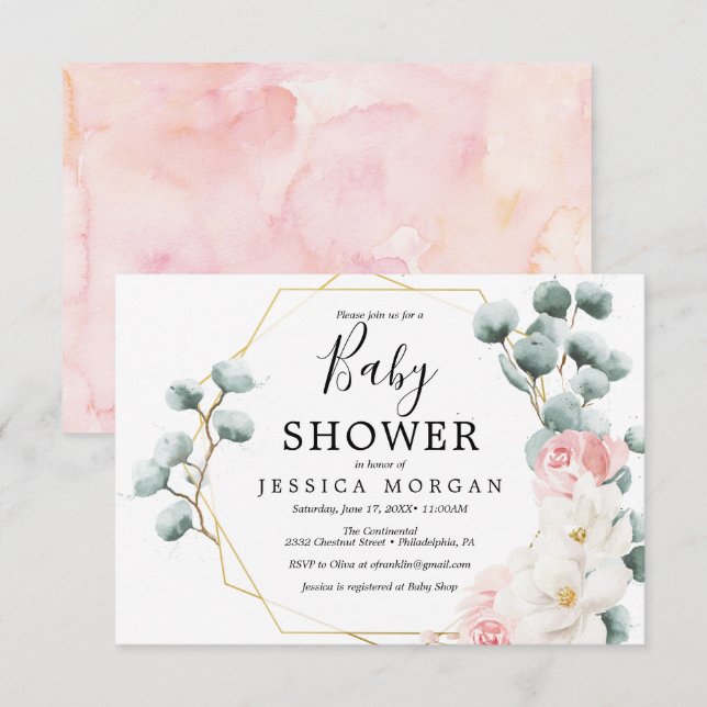 Baby shower Floral de verdure carte d'invitation (Devant / Derrière)