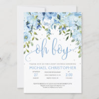 Baby shower floral et argenté bleu Invitation