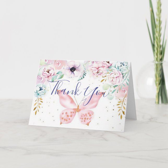 Baby shower floral et papillon Pastel merci (Devant)