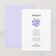 Baby shower floral lavande merci note