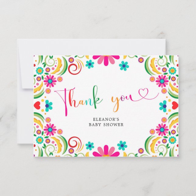 Baby shower Floral mexicain Fiesta Carte de remerc (Devant)