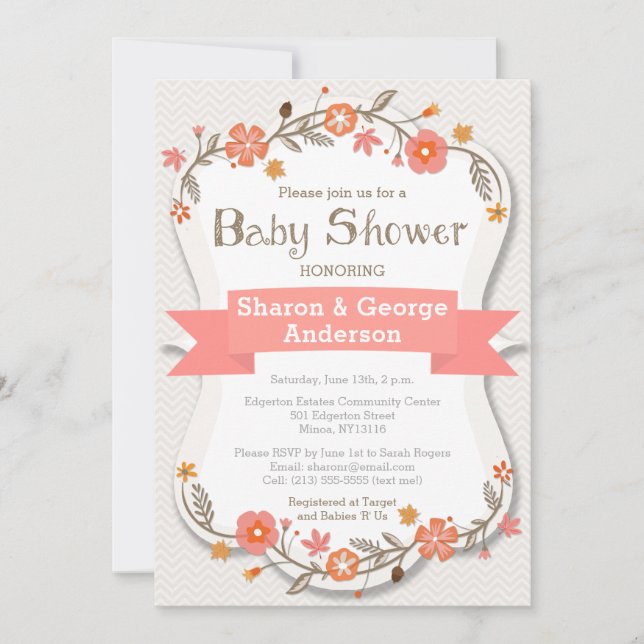 Baby shower Floral moderne doux Invitation (Devant)