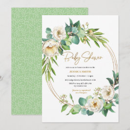 Baby shower floral or et blanc Invitation