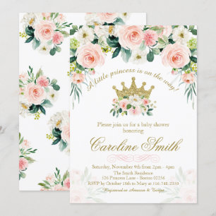 Baby shower Floral Princess Gold Crown Invitation