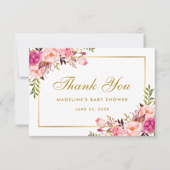 Baby shower Floral Rose Blush Gold Merci (Devant)