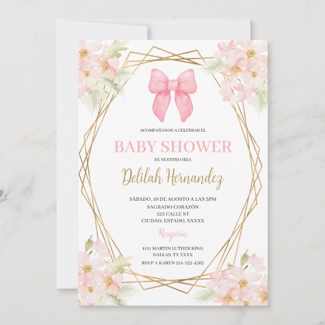 Baby shower floral rose espagnol invitation (Devant)