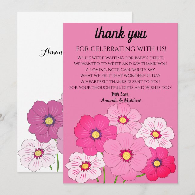 Baby shower floral rose pâle Invitation Merci (Devant / Derrière)