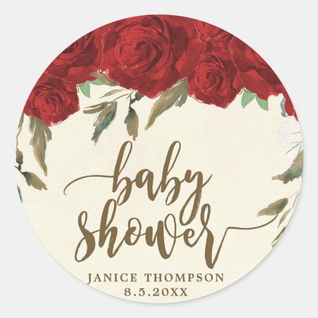 baby shower floral roses rouge autocollant faveurs (Devant)