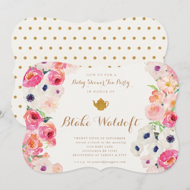 Baby shower Floral Tea Party Invitation (Devant / Derrière)