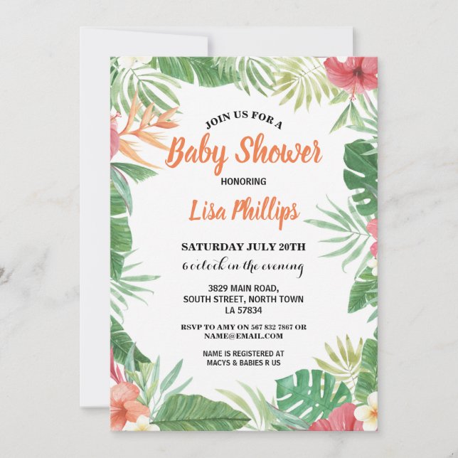 Baby shower floral tropical Aloha Invitation Party (Devant)