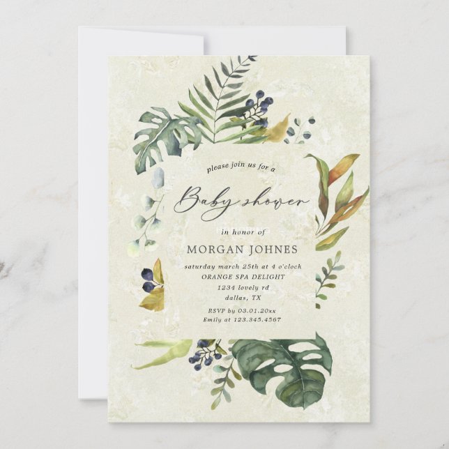baby shower floral tropical zephyr Invitation (Devant)