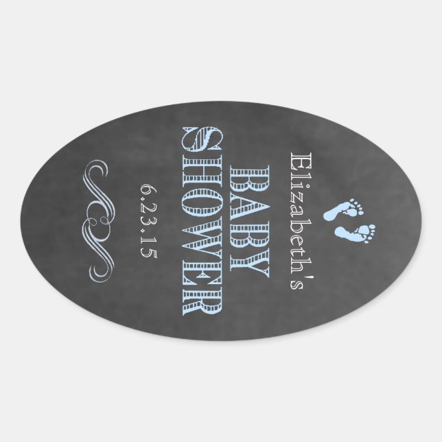 Baby Shower Footprints Guest Fevor Blue Ovaler Aufkleber (Vorderseite)