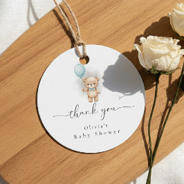 Baby Shower for Boy Blue Balloon, Teddy Bear & Bow Geschenkanhänger